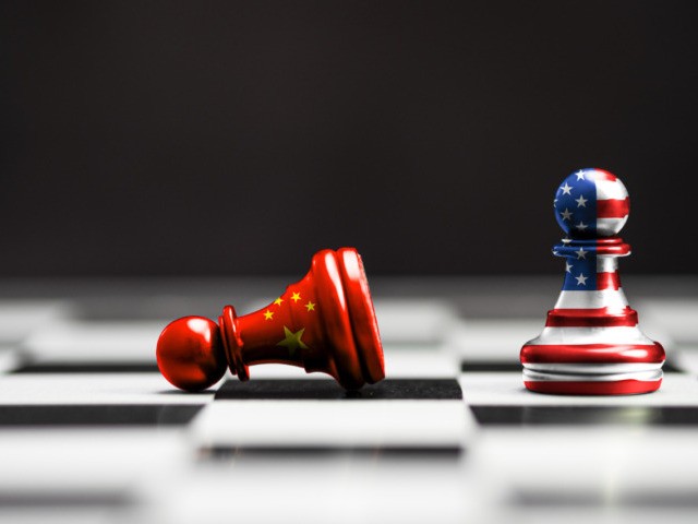 USA flag and China flag print screen on pawn chess pieces