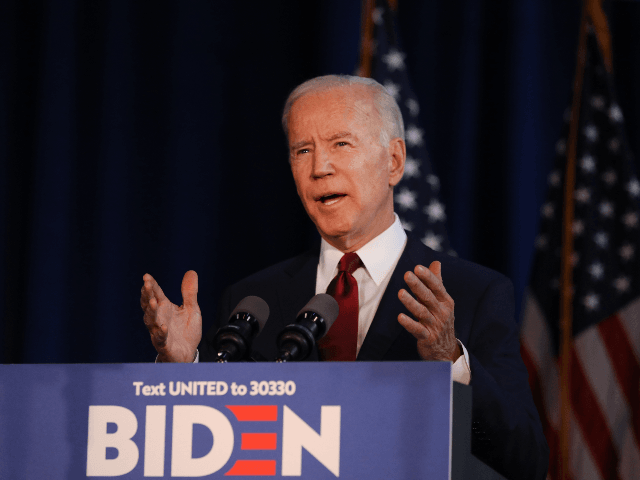 Democratic presidential candidate, former Vice President Joe Biden delivers remarks on the