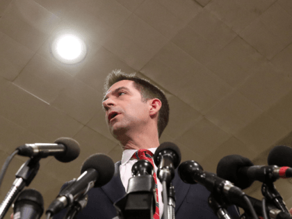 Sen. Tom Cotton (R-AR) speaks to the media after attending a briefing with administration