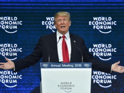 US President Donald Trump delivers a speech during the World Economic Forum (WEF) annual meeting on January 26, 2018 in Davos, eastern Switzerland. (Photo by Nicholas Kamm / AFP) (Photo by NICHOLAS KAMM/AFP via Getty Images)