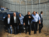 Hungary's Prime Minister Viktor Orban (C) and Bulgaria's Prime Minister Boyko Borisov (R) tour the area where a fence was erected on the Bulgaria-Turkey border near the town of Lesovo, on September 14, 2016. / AFP / NIKOLAY DOYCHINOV (Photo credit should read NIKOLAY DOYCHINOV/AFP via Getty Images)