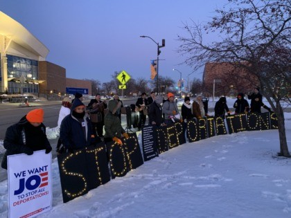 United We Dream protest outside Democrat debate in Iowa (Joel Pollak / Breitbart News)