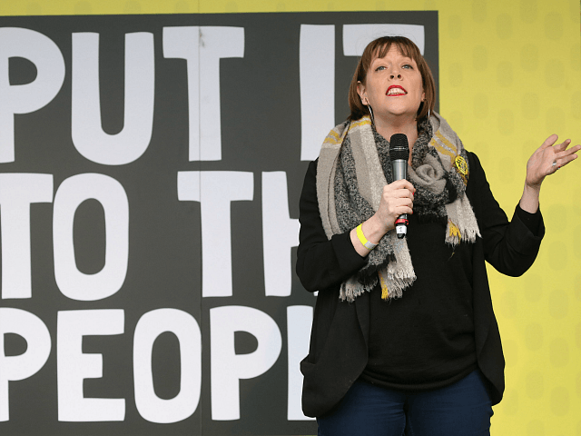 British opposition Labour Party MP Jess Phillips speaks at a rally organised by the pro-European People's Vote campaign for a second EU referendum in Parliament Square, central London on March 23, 2019. - Hundreds of thousands of pro-Europeans from across Britain were expected to march through London on Saturday calling …