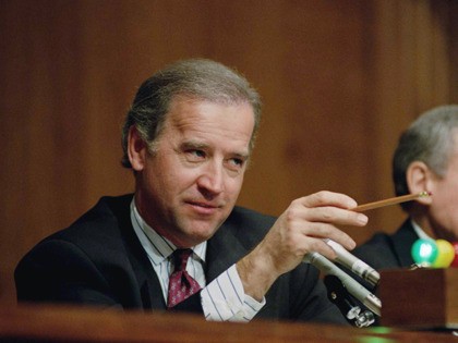 Sen. Joseph Biden, D-Del., chairman of the Senate Judiciary Committee, left, questions Attorney General-designate Zoe Baird during a hearing of the committee on Capitol Hill in Washington, Jan. 21, 1993. Sen. Orrin Hatch, R-Utah, ranking Republican on the committee awaits his turn. (AP Photo/Ron Edmonds)