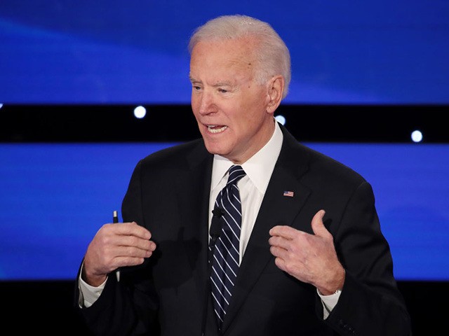 DES MOINES, IOWA - JANUARY 14: Former Vice President Joe Biden speaks during the Democratic presidential primary debate at Drake University on January 14, 2020 in Des Moines, Iowa. Six candidates out of the field qualified for the first Democratic presidential primary debate of 2020, hosted by CNN and the …