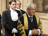 LONDON, UNITED KINGDOM - JUNE 21: Gentleman Usher of the Black Rod, David Leakey (R) walks with Speaker of the House of Commons John Bercow (L) across the Central Lobby of the Palace of Westminster after listening to the Queen's Speech during the State Opening of Parliament on June 21, …