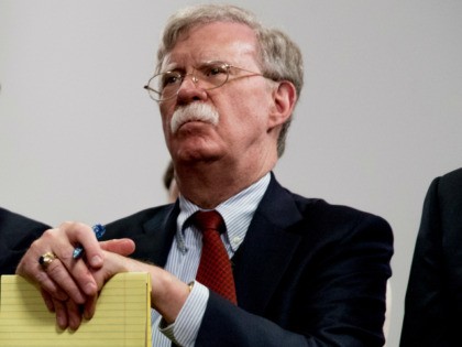 National Security Adviser John Bolton attends a meeting with President Donald Trump as he