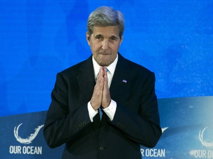Secretary of State John Kerry speaks during the opening of the the Our Ocean 2016 conference at the State Department in Washington, Thursday, Sept. 15, 2016. The conferences focus on marine protected areas, sustainable fisheries, marine pollution, and climate-related impacts on the ocean. (AP Photo/Cliff Owen)