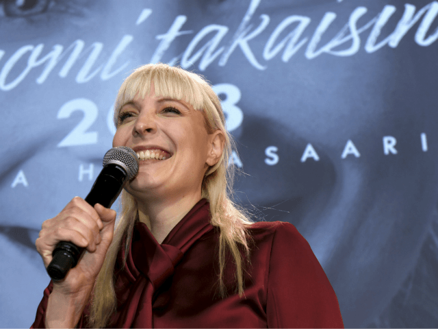 Presidential candidate of the Finns Party, Laura Huhtasaari, is pictured during an election reception in Helsinki, Finland, on January 28, 2018. / AFP PHOTO / Lehtikuva / Martti Kainulainen / Finland OUT (Photo credit should read MARTTI KAINULAINEN/AFP via Getty Images)