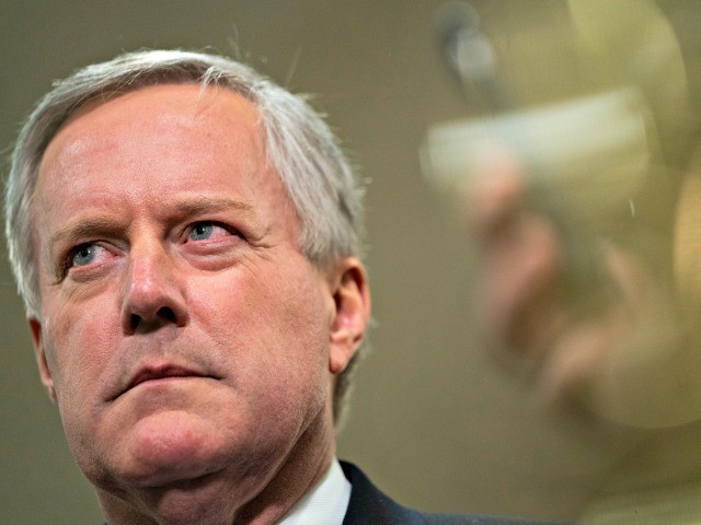 WASHINGTON, DC - JANUARY 27: U.S. Rep. Mark Meadows (R-NC) speaks to the media during a dinner break in the Senate impeachment trial at the U.S. Capitol January 27, 2020 in Washington, DC. The defense team will continue its arguments on day six of the Senate impeachment trial against President …