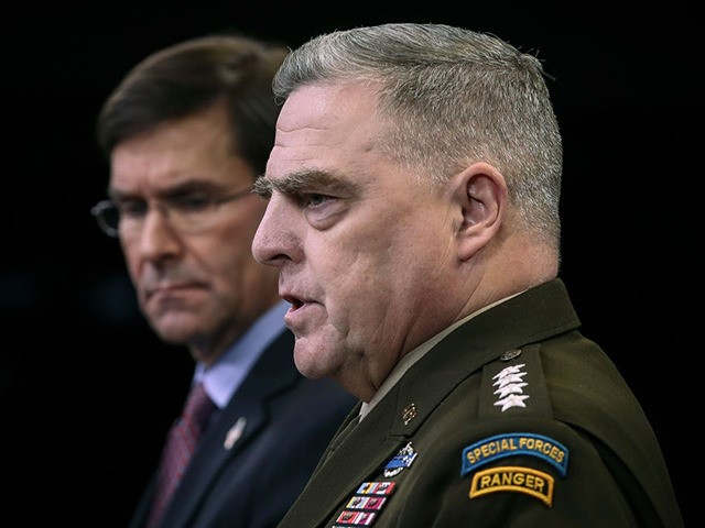 ARLINGTON, VA DECEMBER 20: (L-R) Secretary of Defense Mark Esper and Chairman of the Joint Chiefs of Staff Army Gen. Mark Milley hold an end of year press conference at the Pentagon on December 20, 2019 in Arlington, Virginia. Esper and Milley fielded questions on a wide range of topics, …