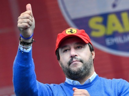 Leader of Italy's far-right League (Lega) party, Matteo Salvini and centre-right Senator a