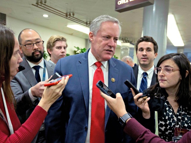 Rep. Mark Meadows R-N.C, speaks to reporters as he walks in Capitol Hill in Washington, Wednesday, Jan. 22, 2020. (AP Photo/Jose Luis Magana)