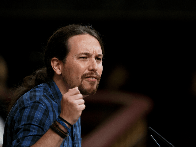 MADRID, SPAIN - OCTOBER 29: Leader of Podemos (We Can) party Pablo Iglesias speaks during the final day of the investiture debate at the Spanish Parliament on October 29, 2016 in Madrid, Spain. Rajoy is due to be elected again as Spanish Prime Minister after the expected abstention of the …