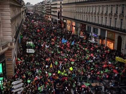 Protesters gather during a demonstration called by the movement 'La Manif pour tous&#