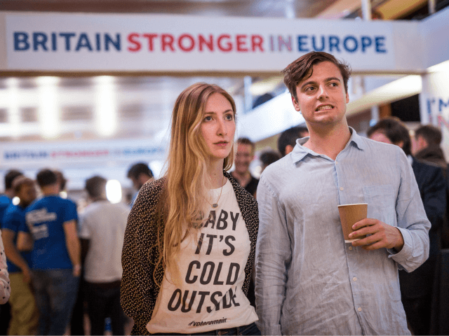LONDON, ENGLAND - JUNE 24: Supporters of the Stronger In Campaign react as results of the