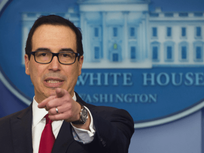 US Secretary of Treasury Steven Mnuchin speaks during the daily press briefing at the Whit