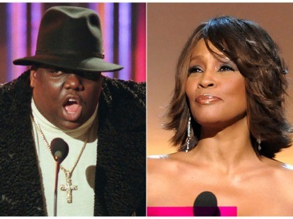 This combination photo shows Notorious B.I.G., who won rap artist and rap single of the year, during the annual Billboard Music Awards in New York on Dec. 6, 1995, left, and singer Whitney Houston at the BET Honors in Washington on Jan. 17, 2009. The pair will be inducted into …