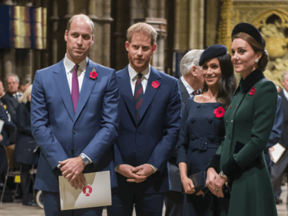 LONDON, ENGLAND - NOVEMBER 11: Prince William, Duke of Cambridge and Catherine, Duchess of Cambridge, Prince Harry, Duke of Sussex and Meghan, Duchess of Sussex attend a service marking the centenary of WW1 armistice at Westminster Abbey on November 11, 2018 in London, England. The armistice ending the First World …