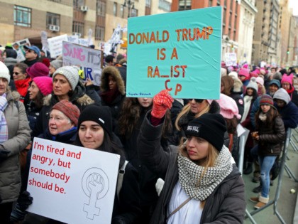 People participate in the annual Women's March on January 18, 2020 in New York City. In the fourth iteration of the Women’s March, thousands are marching in cities across the world to draw focus on immigration, climate change and abortion rights. (Photo by Yana Paskova/Getty Images)