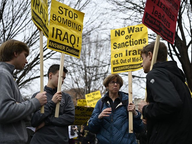 Anti-war activist protest in front of the White House in Washington, DC, on January 4, 2020. - Demonstrators are protesting the US drone attack which killed Iran's Major General Qasem Soleimani in Iraq on January 3, a dramatic escalation in spiralling tensions between Iran and the US, which pledged to …