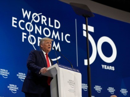 President Donald Trump delivers the opening remarks at the World Economic Forum, Tuesday, Jan. 21, 2020, in Davos. (AP Photo/ Evan Vucci)