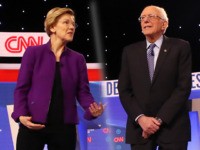 caption on that: JANUARY 14: Tom Steyer (L-R), Sen. Elizabeth Warren (D-MA), former Vice President Joe Biden, Sen. Bernie Sanders (I-VT), former South Bend, Indiana Mayor Pete Buttigieg, and Sen. Amy Klobuchar (D-MN) await the start of the Democratic presidential primary debate at Drake University on January 14, 2020 in …