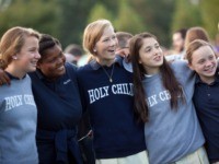 WASHINGTON, D.C. - SEPTEMBER 24: Middle and high school students of Holy Child School in Potomac, Maryland, gather for a group photo on the West Front of the U.S. Capitol building to watch a telecast of Pope Francis addressing a joint session of U.S. Congress on September 24, 2015 in …