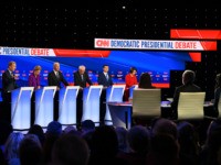 (L-R) Democratic presidential hopefuls billionaire-philanthropist Tom Steyer, Massachusetts Senator Elizabeth Warren, Former Vice President Joe Biden, Vermont Senator Bernie Sanders, Mayor of South Bend, Indiana, Pete Buttigieg and Minnesota Senator Amy Klobuchar speak during the seventh Democratic primary debate of the 2020 presidential campaign season co-hosted by CNN and the …