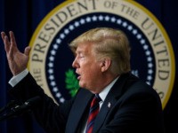 US President Donald Trump speaks to people from Hawaii, Alaska, and California during an event in the Eisenhower Executive Office Building on the White House campus October 23, 2018 in Washington, DC. (Photo by Brendan Smialowski / AFP) (Photo by BRENDAN SMIALOWSKI/AFP via Getty Images)