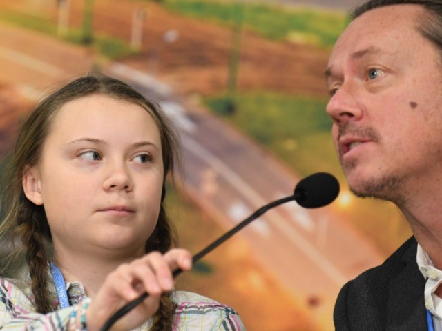 Swedish 15-year old climate activist, Greta Thunberg and her father Svante attend a press