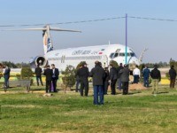 This picture taken on January 27, 2020 in Iran's southwestern city of Bandar-e Mahshahr shows a Caspian Airlines McDonnell Douglas MD-83 aircraft which landed on a highway after it overshot the highway during its approach. No casualties were reported according to state television. - The jet was flying from Tehran's …