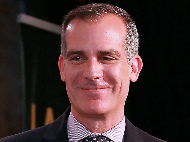 LOS ANGELES, CALIFORNIA - JANUARY 13: Eric Garcetti Mayor of Los Angeles speaks to the guest during Non Profit Launch Of "LA Collab" With Mayor Garcetti at The Boyle Heights Arts Conservatory on January 13, 2020 in Los Angeles, California. (Photo by Leon Bennett/Getty Images)