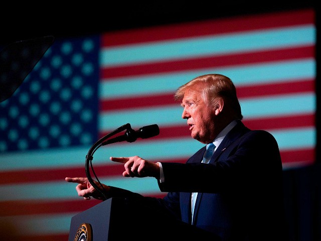 TOPSHOT - US President Donald Trump speaks during a 'Evangelicals for Trump' campaign even