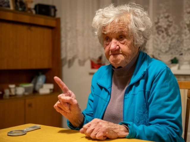 In this photo taken Friday, Jan. 24, 2020, Nazi camps survivor Marija Frlan, who will turn