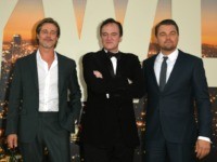 HOLLYWOOD, CALIFORNIA - JULY 22: , Brad Pitt, Director Quentin Tarantino and Leonardo DiCaprio attend the Sony Pictures' "Once Upon A Time...In Hollywood" Los Angeles Premiere on July 22, 2019 in Hollywood, California. (Photo by Kevin Winter/Getty Images)