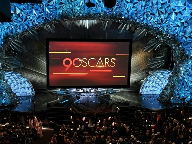 A general view shows the stage during the 90th Annual Academy Awards show on March 4, 2018