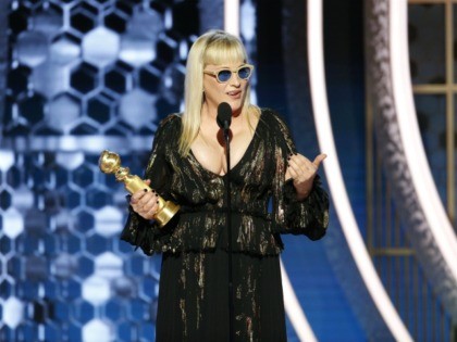 BEVERLY HILLS, CALIFORNIA - JANUARY 05: In this handout photo provided by NBCUniversal Media, LLC, Patricia Arquette accepts the award for BEST PERFORMANCE BY AN ACTRESS IN A SUPPORTING ROLE IN A SERIES, LIMITED SERIES OR MOTION PICTURE MADE FOR TELEVISION for "The Act" onstage during the 77th Annual Golden …