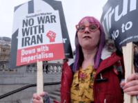 Protesters at the Stop the War Coalition demonstration against military action against Iran in London, England, United Kingdom, January 11th, 2020.