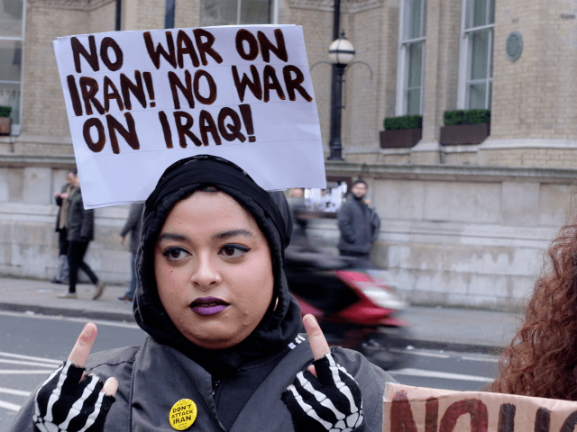 Protesters at the Stop the War Coalition demonstration against military action against Iran in London, England, United Kingdom, January 11th, 2020.