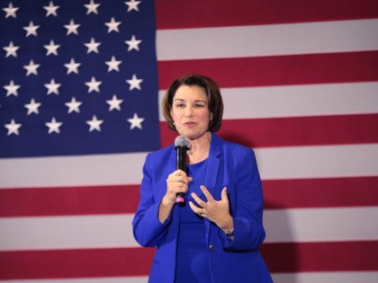 PERRY, IOWA - JANUARY 12: Democratic presidential candidate Sen. Amy Klobuchar (D-MN) spea