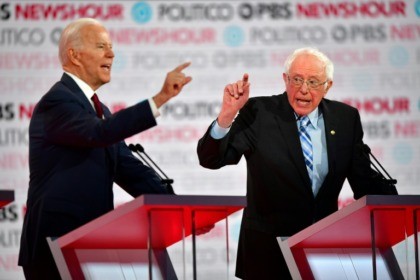US former vice president Joe Biden (L) and liberal Senator Bernie Sanders were two of the six candidates expected to clash during the final Democratic presidential debate before Iowa begins the voting process on February 3, 2020 Democrats to clash in final debate before Iowa votes