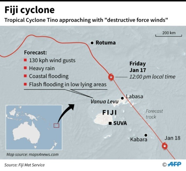Fiji cyclone leaves two missing, 119 in emergency shelter