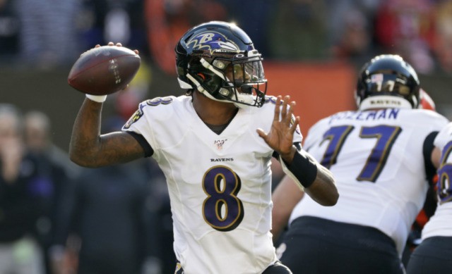 Ravens Browns Football Baltimore Ravens quarterback Lamar Jackson looks to throw against the Cleveland Browns during the first half of an NFL football game, Sunday, Dec. 22, 2019, in Cleveland. (AP Photo/Ron Schwane) The Associated Press