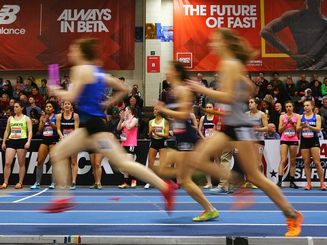 BOSTON, MA - FEBRUARY 14: Runners cheer on their teammates during the High School Girls' Sprint Medley Relay during the New Balance Indoor Grand Prix at Reggie Lewis Center on February 14, 2016 in Boston, Massachusetts. (Photo by Maddie Meyer/Getty Images)