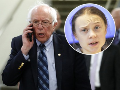 (INSET: Greta Thunberg) Sen. Bernie Sanders, I-Vt., talks on his phone as he departs after a vote on Gina Haspel to be CIA director, on Capitol Hill, Thursday, May 17, 2018 in Washington. The Senate confirmed Haspel as the first female director of the CIA following a difficult nomination process …