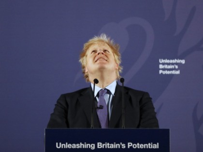 British Prime Minister Boris Johnson outlines his government's negotiating stance with the European Union after Brexit, during a key speech at the Old Naval College in Greenwich, London, Monday, Feb. 3, 2020. (AP Photo/Frank Augstein)