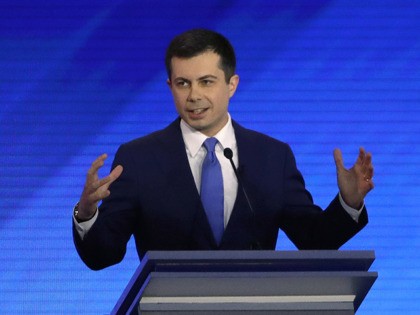 Democratic presidential candidate former South Bend, Ind., Mayor Pete Buttigieg speaks during a Democratic presidential primary debate, Friday, Feb. 7, 2020, hosted by ABC News, Apple News, and WMUR-TV at Saint Anselm College in Manchester, N.H. (AP Photo/Elise Amendola)