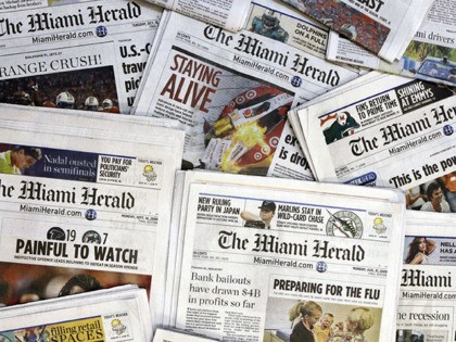 FILE - IN this Oct. 14, 2009 file photo, copies of the McClatchy Co. owned Miami Herald newspaper are shown in Miami. The publisher of the Miami Herald, The Kansas City Star and dozens of other newspapers across the country has filed for bankruptcy protection, Thursday, Feb. 13, 2020. McClatchy …