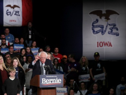 Democratic presidential candidate Sen. Bernie Sanders (I-VT) addresses supporters during his caucus night watch party on February 03, 2020 in Des Moines, Iowa. Iowa is the first contest in the 2020 presidential nominating process with the candidates then moving on to New Hampshire. (Photo by Alex Wong/Getty Images)